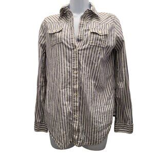 Elizabeth and James Womens Button Shirt M Blue Striped Classic Preppy BizCasual